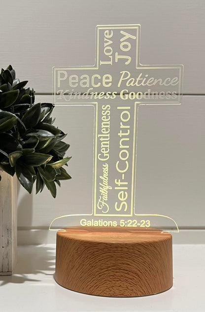 Fruit of the Spirit Cross LED Sign Decor, Galations 5 Bible Verse, Scripture