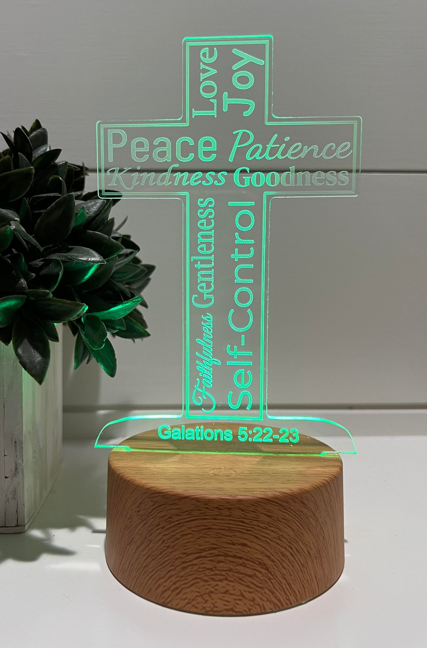 Fruit of the Spirit Cross LED Sign Decor, Galations 5 Bible Verse, Scripture