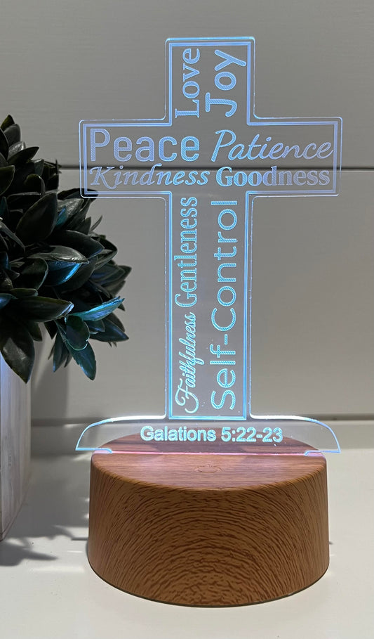 Fruit of the Spirit Cross LED Sign Decor, Galations 5 Bible Verse, Scripture