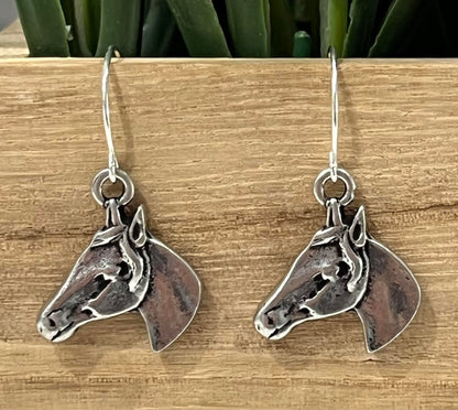 Women's Silver Horse Head Earrings, Western Dangle Earrings, Gift for Her