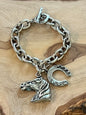 Women's Silver Western Bracelet with Horse and Horseshoe Charms, Gift for Her