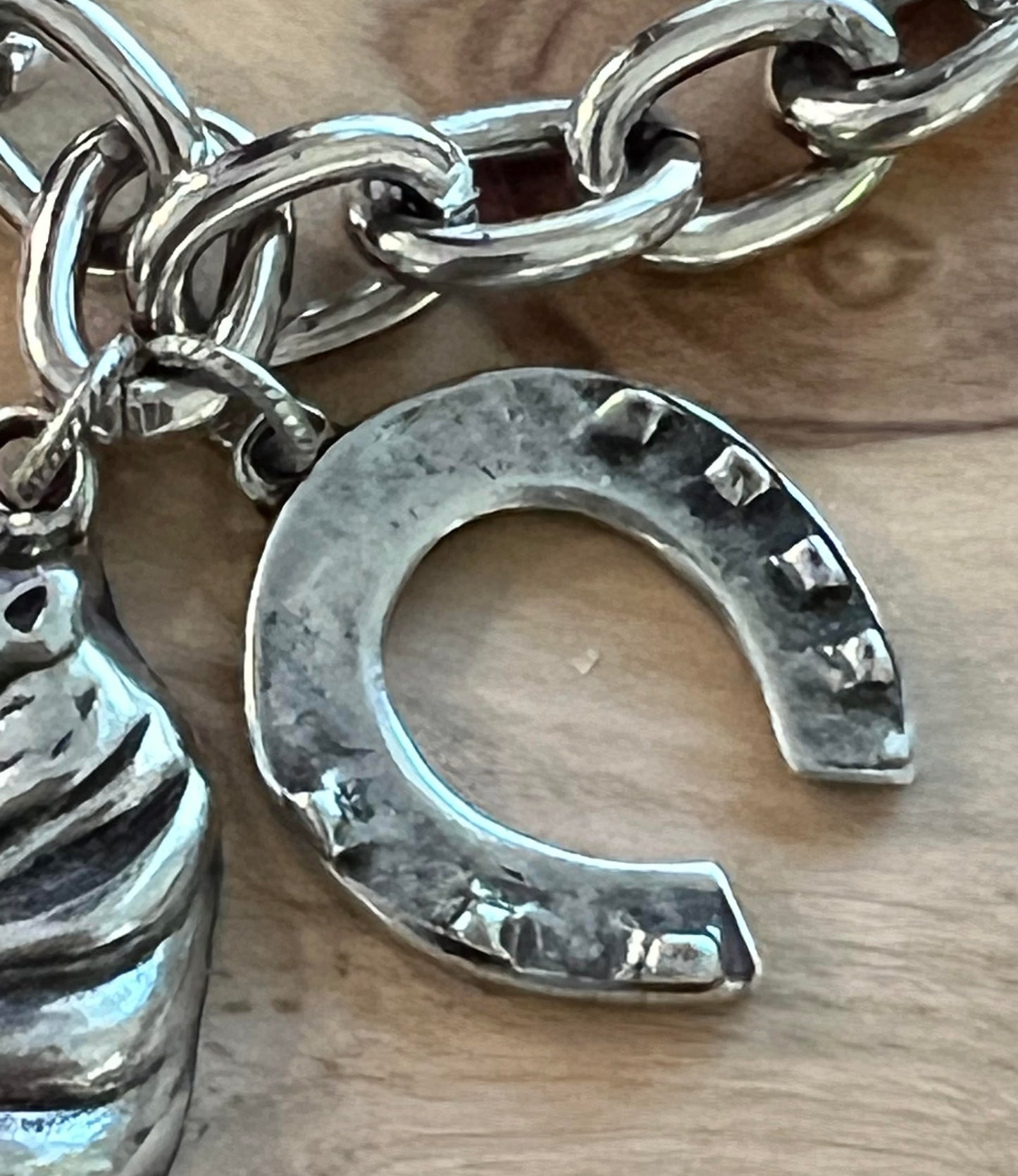 Women's Silver Western Bracelet with Horse and Horseshoe Charms, Gift for Her