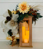 Fall Lantern with Candles, Floral Arrangment with LED Candles, Neutral Decor, Thanksgiving Centerpiece, Mantle Decor