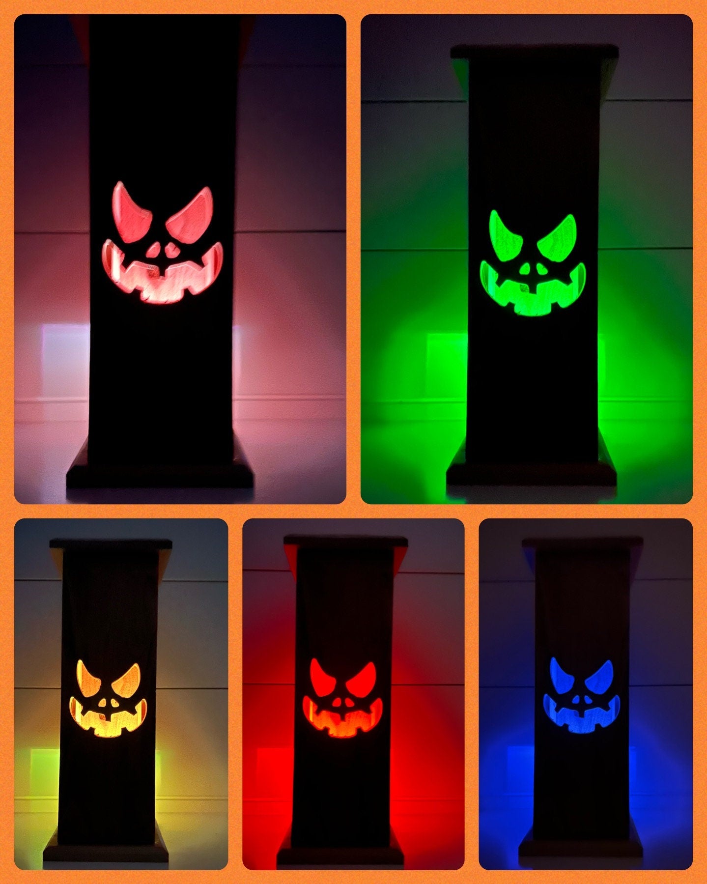 Set of Wooden Halloween Lanterns, Wood Jack O Lantern Decor, Porch or Yard Decor, Halloween LED Lights