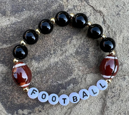 Women's Football Beaded  Bracelet, Black and Gold Bead Jewelry, Football Fan Accessories, Gift for Her