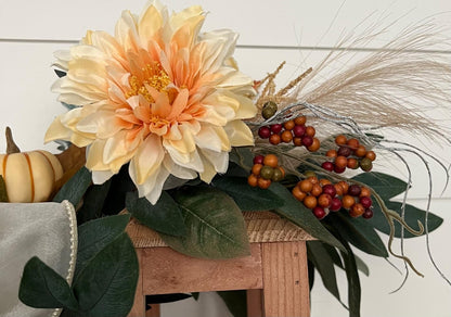 Fall Lantern with Candles, Floral Arrangment with LED Candles, Neutral Decor, Thanksgiving Centerpiece, Mantle Decor