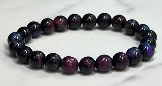 Men's or Women's Deep Blue and Purple Tiger Eye Gemstone Bracelet, Handmade Beaded Bracelet, Unisex, Stackable, Gift for Men or Women