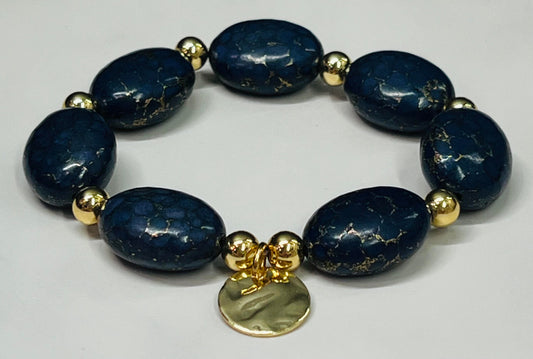 Navy Blue and Gold Women’s Bracelet, Blue Gemstone Bracelet, Navy Blue Jewelry, Gold Jewelry, Handmade Blue Bracelet