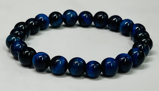 Royal Blue and Dark Blue Tiger Eye Gemstone Beaded Bracelet, Men's, Women's, Unisex Bead Jewelry, Gift Idea, Stackable, Stretch