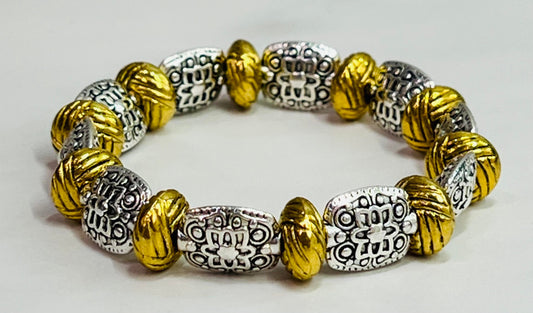 Women's Silver and Gold Beaded Bracelet, Handmade Two Toned Bead Bracelet, Stackable, Classic Style, Traditional, Classy