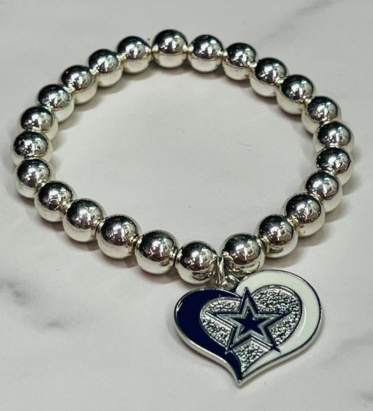 Women's Dallas Cowboys Handmade Silver Beaded Charm Bracelet, Football Inspired, Cowboys’ Gift for Her