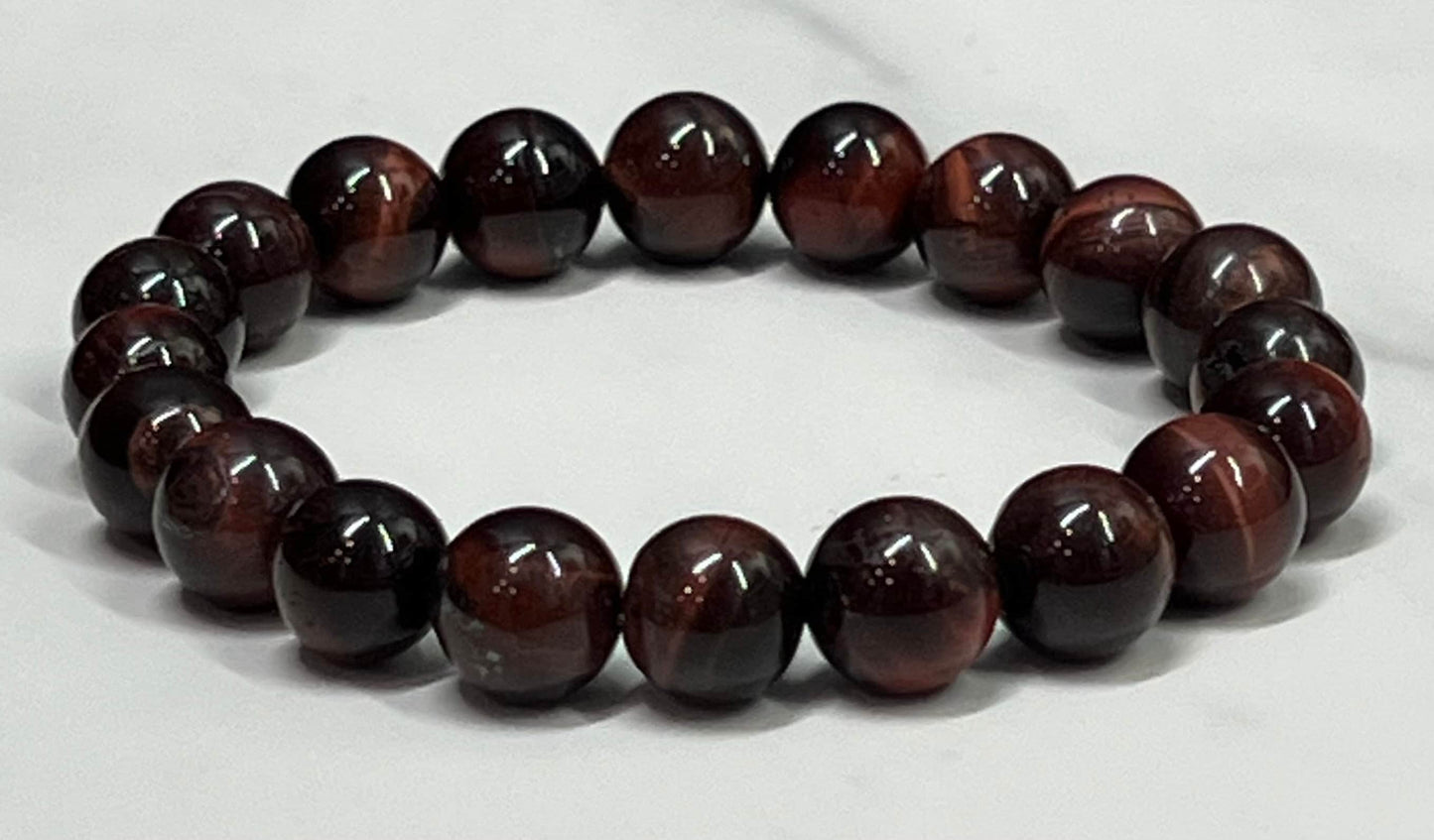 Maroon or Dark Red Brown Tiger Eye Gemstone Bracelet, Men's or Women's Beaded Bracelet, Stackable, Classic, Unisex