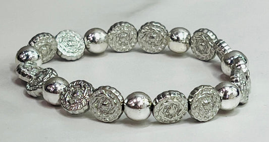 Women's Silver Beaded Bracelet, Silver Ladies Bead Bracelet, Coin Style, Neutral, Basic, Classy, Classic