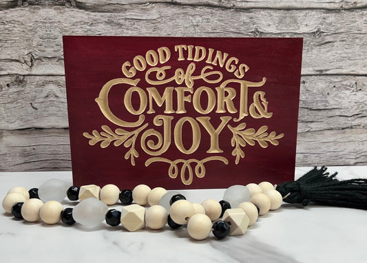 Good Tidings of Comfort and Joy  Handmade Wooden Sign, Engraved Christmas Home Decor, Faith Sayings, Wine or Maroon Shelf Sitter, Gift