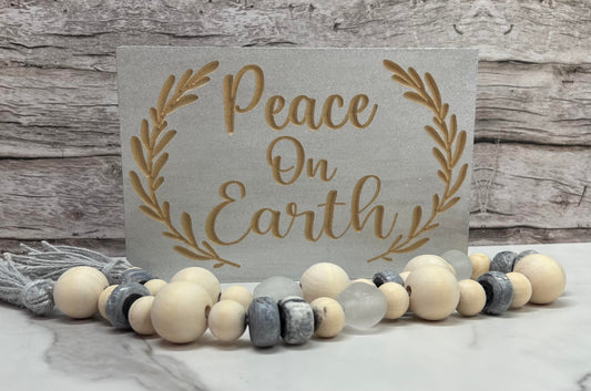 Peace On Earth Handmade Wooden Sign, Engraved Wood Christmas Decor, Faith Sayings, Silver Sparkle Decor, Traditional Shelf Sitter, Gift Idea