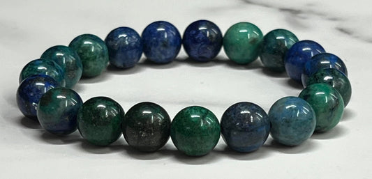 Blue and Green Azurite Gemstone Beaded Bracelet, Women's or Men's, Unisex Bead Jewelry, Gift for Her or Him