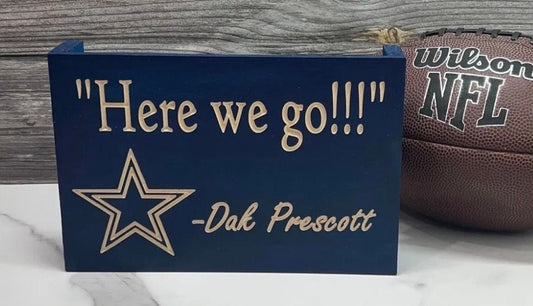 Here We Go Dallas Cowboys Inspired Handmade Wooden Sign, Engraved Wood Decor, Blue Football Decor, Shelf Sitter, Mantle Sign