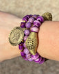 Women's Purple and Gold Bracelet Stack, Handmade Beaded Bracelet Set, Gemstone and African Boutique Pieces, Gift Idea, Smaller Wrist