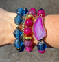 Women's Bracelet Stack in Pink or Purple, Navy Blue and Gold, Agate and African Glass, Unique Boutique Jewelry Set, Gift for Her