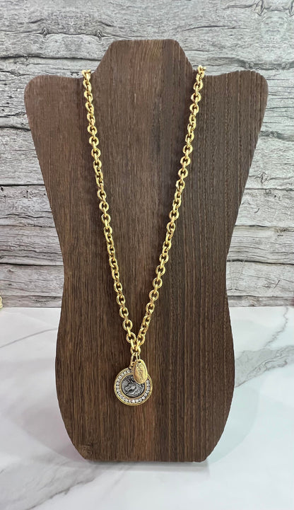 Women's Unicorn Pendant Necklace, Gold Plated Chain Necklace, Believe and Bling Necklace, Handmade Boutique Jewelry, Mystical, Mixed Metals