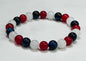 Red and White Jade and Dark Blue Tiger Eye Gemstone Beaded Bracelet, Men's, Women's, Unisex Bead Jewelry, Gift Idea, Stackable, Patriotic