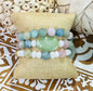 Women's Pastel Gemstone Bracelet Stack, White, Pink, Blue and Green Beaded Bracelet Set, Handmade Gift for Her