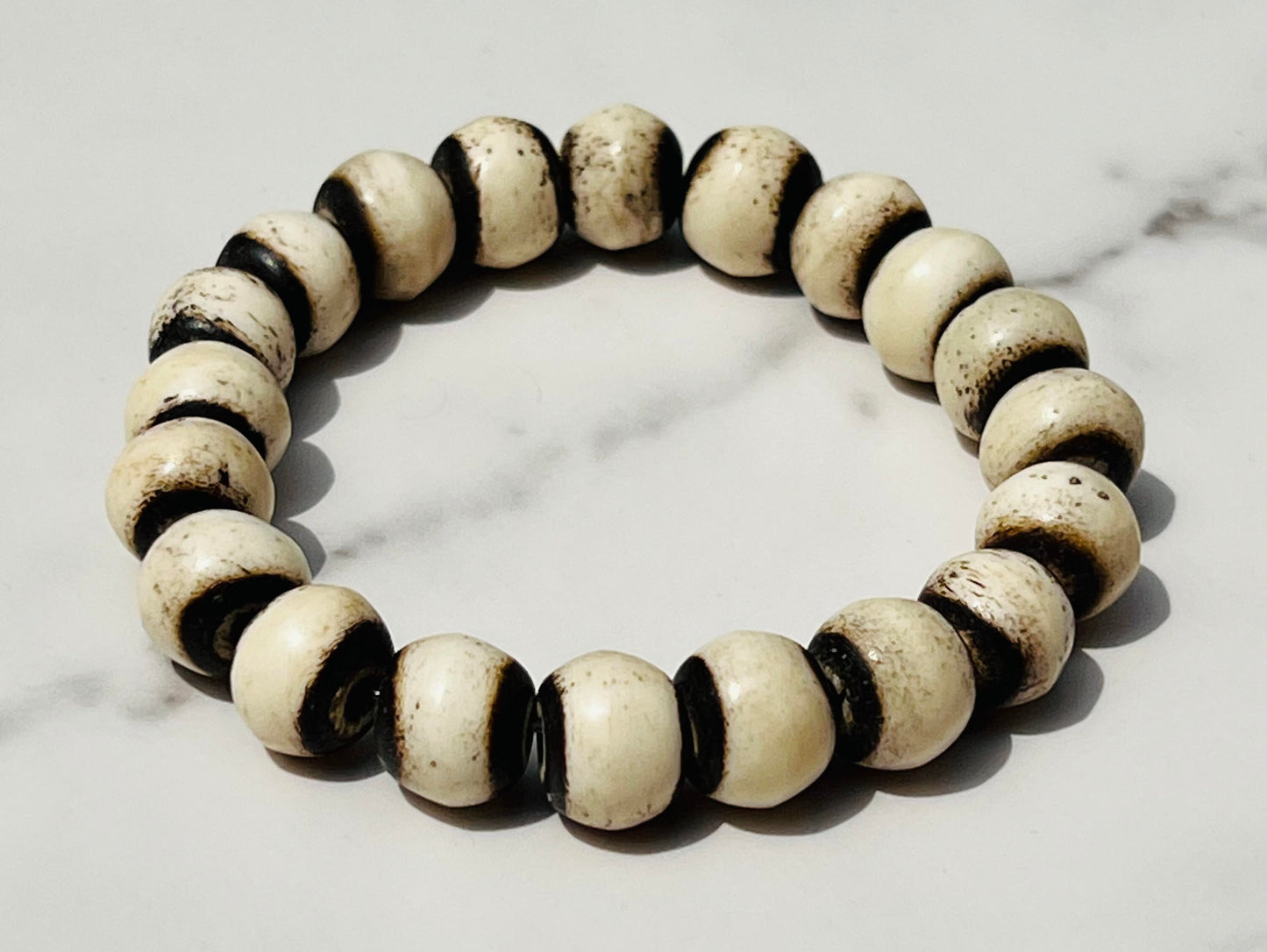 Men's Bracelet in Cream, Beige and Brown Bone Mala, African Style Beaded Chunky Bracelet, Stackable, Neutral Colors, Gift for Him