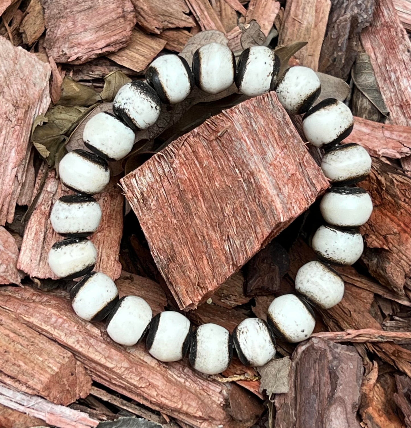 Men's Bracelet in Cream, Beige and Brown Bone Mala, African Style Beaded Chunky Bracelet, Stackable, Neutral Colors, Gift for Him