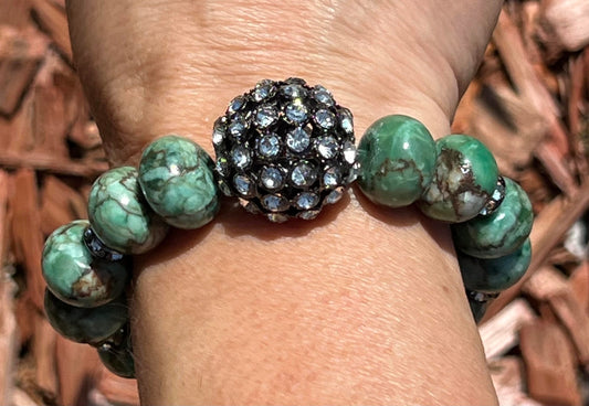 Women's Green, Brown and Bling Chunky Bracelet, Jasper Gemstone Bracelet, Gift for Her