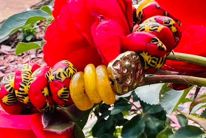 Women's Red, Yellow and Gold Handmade Bracelet, African Beaded, Gift for Her