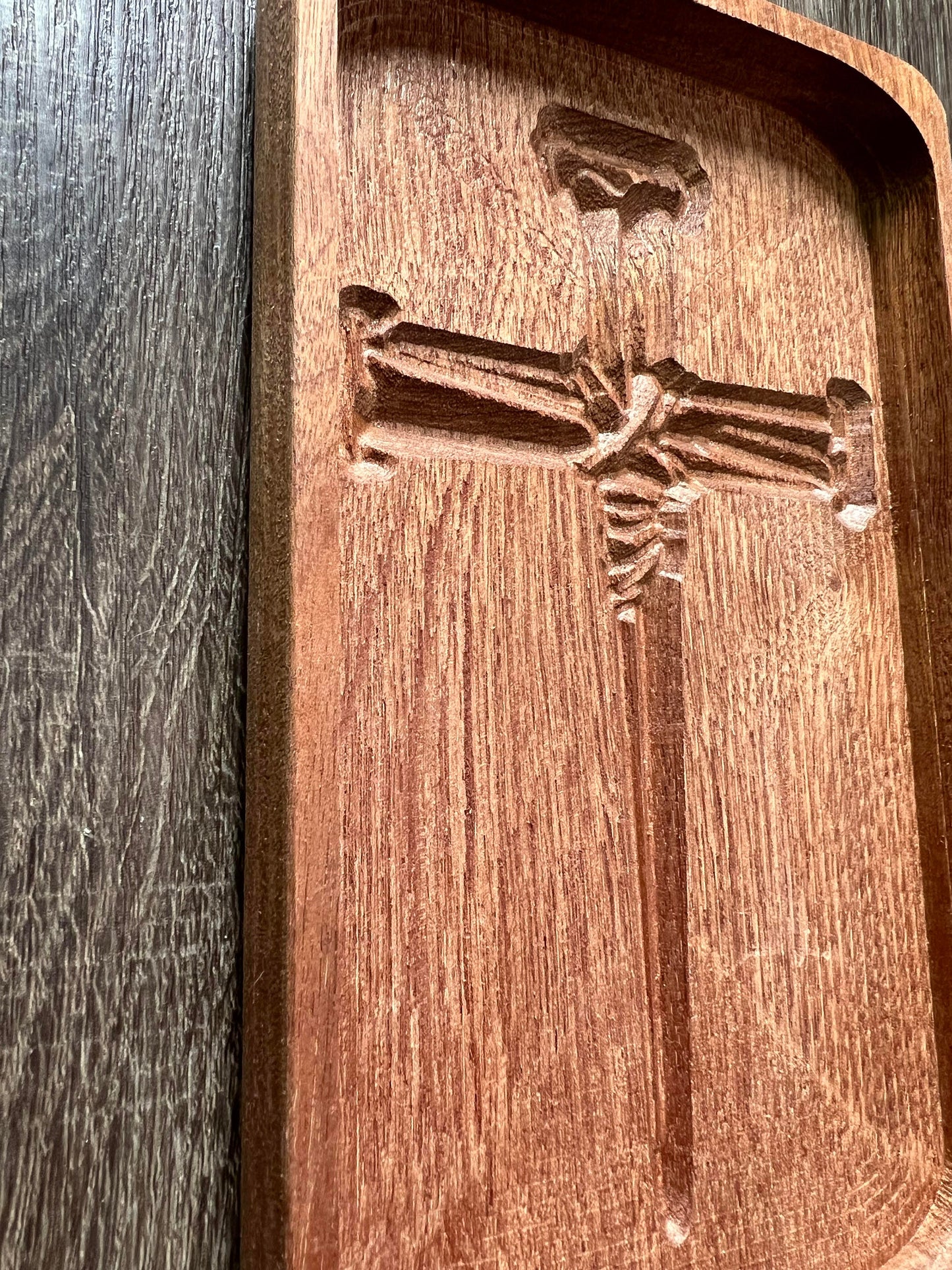 Wooden Nailed Cross Engraved Tray, Handmade Catchall Tray, Jewelry Holder, Christian Faith Decor, Gift Idea