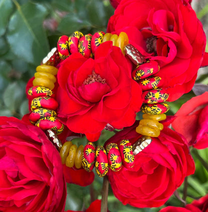 Women's Red, Yellow and Gold Handmade Bracelet, African Beaded, Gift for Her