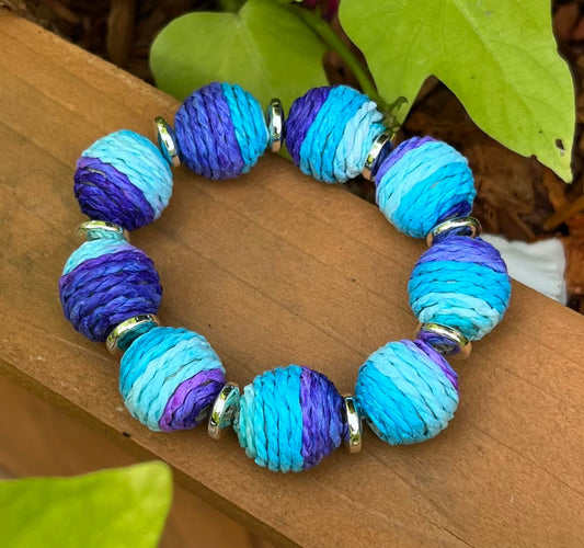 Women's Blue, Purple and Silver Beaded Bracelet, Ombre Style, Chunky Boho Bracelet, Gift for Her