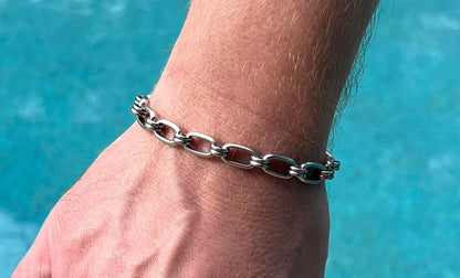 Men's or Unisex Silver Chain Link Bracelet with Lobster Clasp, Gift for Him