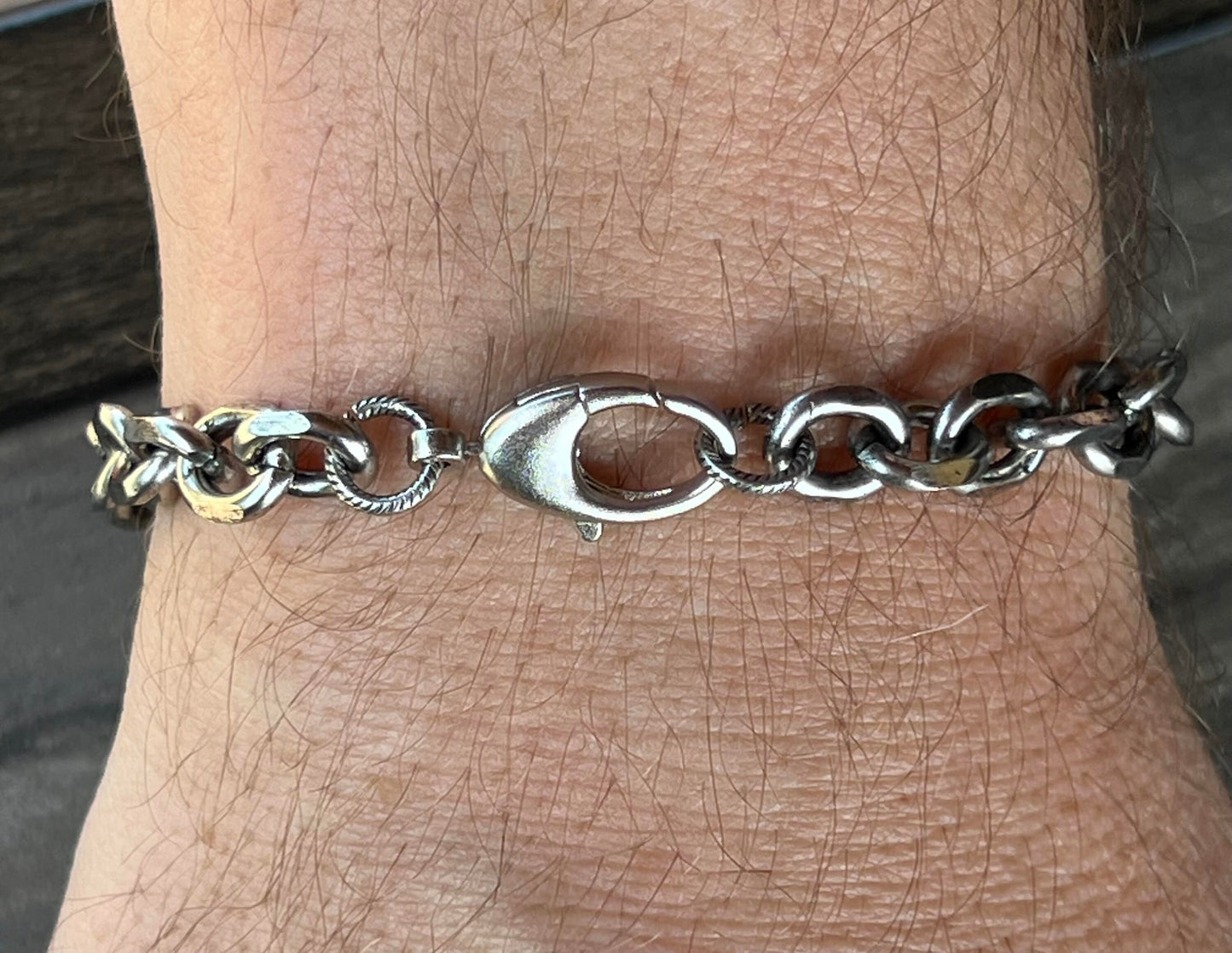 Men's Silver Chain Link and Serenity Prayer Charm Bracelet with Lobster Clasp, Gift for Him