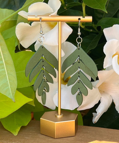 Women's Sage Green Wood Earrings, Green and Silver Dangle Wooden Earrings, Boho Jewelry Gift, Moveable Earrings, Gift for Her