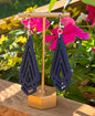 Women's Dark Royal Blue Wooden Earrings, Geometric Shaped Dangle Earrings, Boho Gift for Her