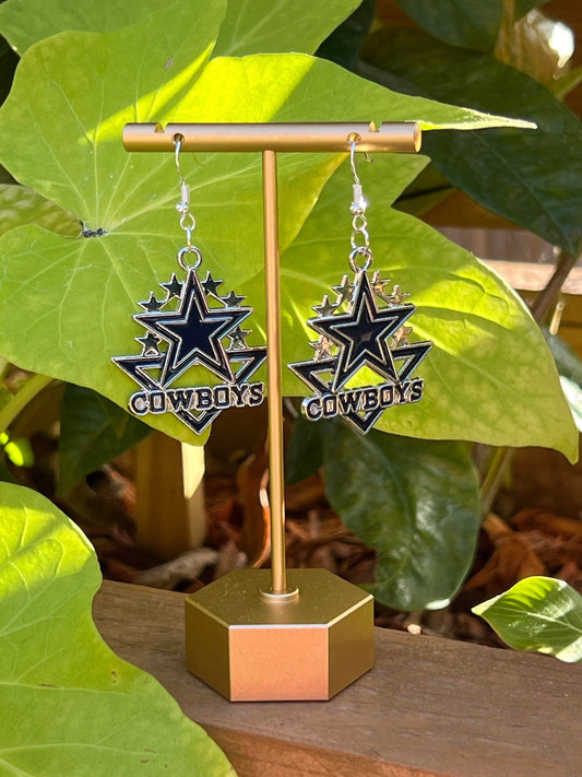 Dallas Cowboy's Star Earrings in Silver and Navy Blue, Handmade Dangle Earrings, Gifts for Her