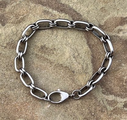 Men's or Unisex Silver Chain Link Bracelet with Lobster Clasp, Gift for Him