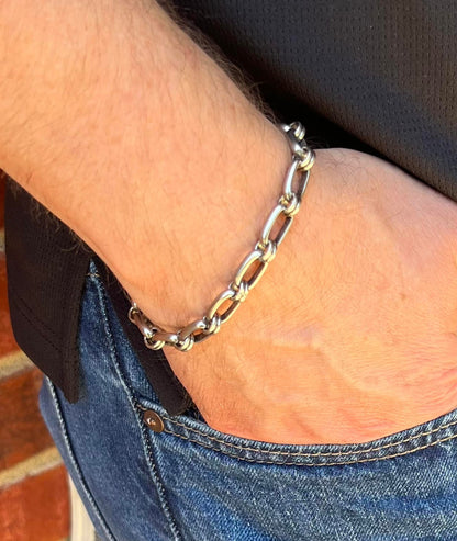 Men's or Unisex Silver Chain Link Bracelet with Lobster Clasp, Gift for Him