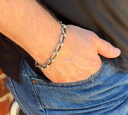 Men's or Unisex Silver Chain Link Bracelet with Lobster Clasp, Gift for Him