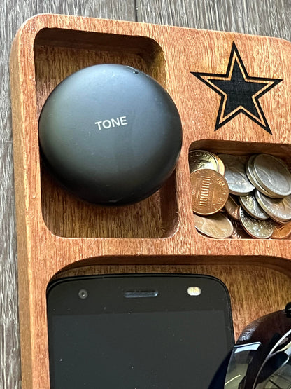 Dallas Cowboys Catchall Tray, Wooden Tray, Valet Tray, Accessory Tray, Cowboy Star Tray, Organizer, Dallas Fan, Men's or Women's Gift