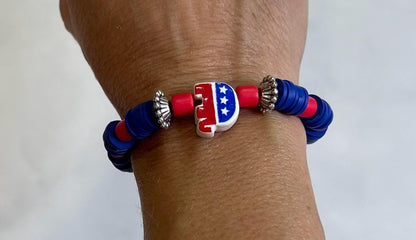 Women's Republican Elephant Beaded Bracelet, Red, Blue and Silver Patriotic Jewelry, Political Statement Gift