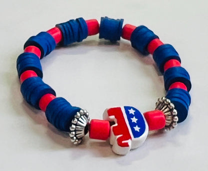 Women's Republican Elephant Beaded Bracelet, Red, Blue and Silver Patriotic Jewelry, Political Statement Gift