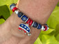 Women's Republican Elephant Bracelet with Gemstones and Bling Charm, Beaded Politcal Bracelet, Gift for Her, Red, Blue and Silver