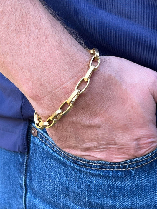 Men's or Unisex Gold Chain Link Bracelet with Lobster Clasp, 12K Gold, Gift for Him,  Chunky Chain