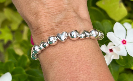 Women's Heart Bracelet with Silver Beads, Handmade Beaded Bracelet, Classy Boutique Style, Gift for Her